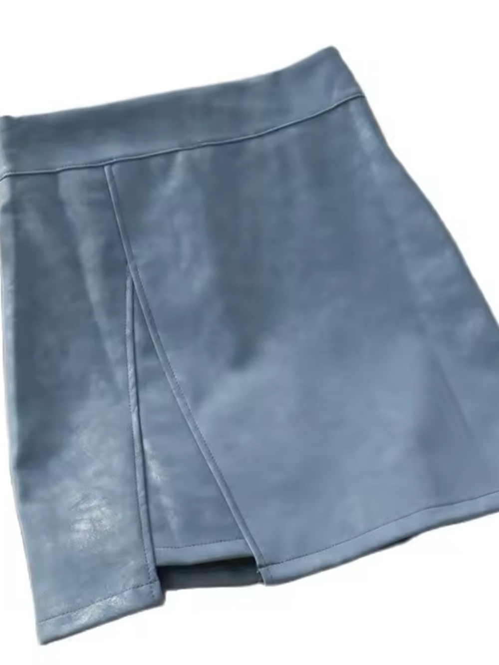 Women's Blue Faux Leather Mini Skirt/Skort with Slit and Inset Shorts Juniors M